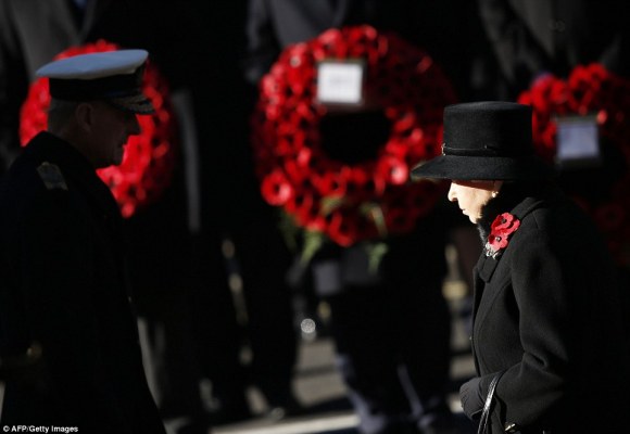 Daily Mail: "Queen Elizabeth II and Prince Philip, The Duke of Edinburgh (left) pay their respects during ceremonies marking Remembrance Sunday in Central London"