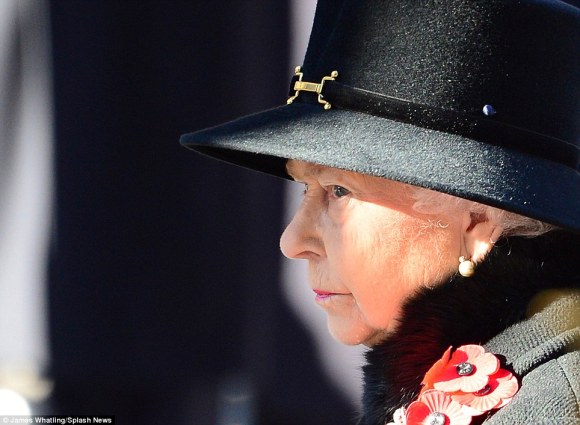 Daily Mail: "The Queen stood as the crowds gathered and observed a moment of quiet contemplation as Big Ben struck 11am"