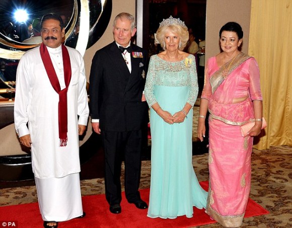 The Prince of Wales and Duchess of Cornwall with the President of Sri Lanka Mr Mahinda Rajapaksa and his wife Shiranthi 