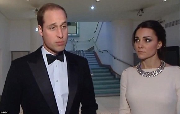 Prince William making statement on Mandela's death as they leave the Odeon