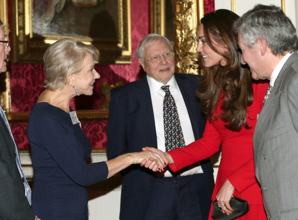 The Duchess of Cambridge greeting Dame Helen Mirren