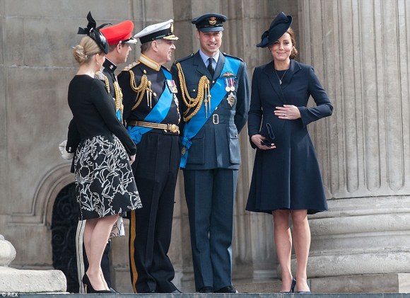 Duke and Duchess of Cambridge, Prince Andrew, Prince Edward, and Countess of Wessex leaving St. Paul's on Friday, 3/13/15